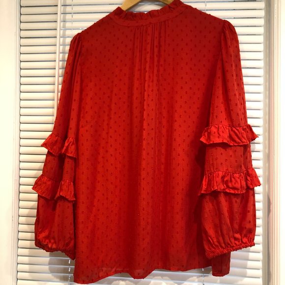 Loft Dot Textured Ruffled Long Sleeve Top Size L NWT. - Picture 16 of 16